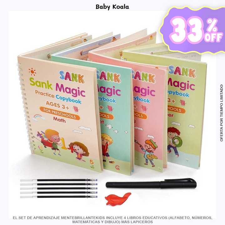 MenteBrillanteKids® Set de aprendizaje (SÚPER PROMO 4 LIBROS MÁS LAPICEROS)
