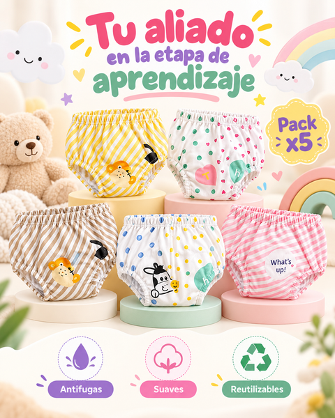 PAÑALES DE TELA PACK X5 / UNO PARA CADA DÍA DE LA SEMANA